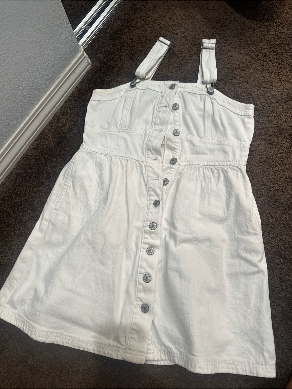 American Eagle Outfitters White Button-Front Sundress with Adjustable Straps